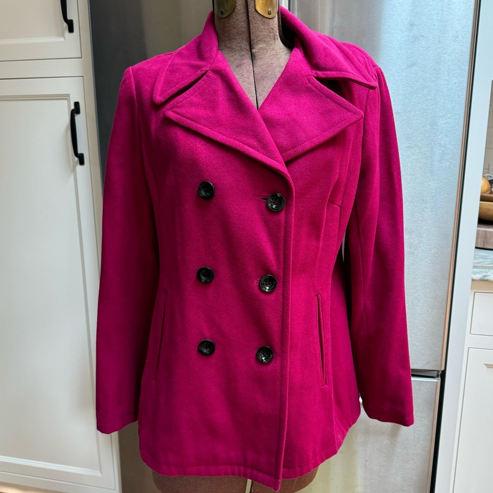 Only worn once!! NY & Co Fuschia Pea Coat Sz M, smoke free home!!